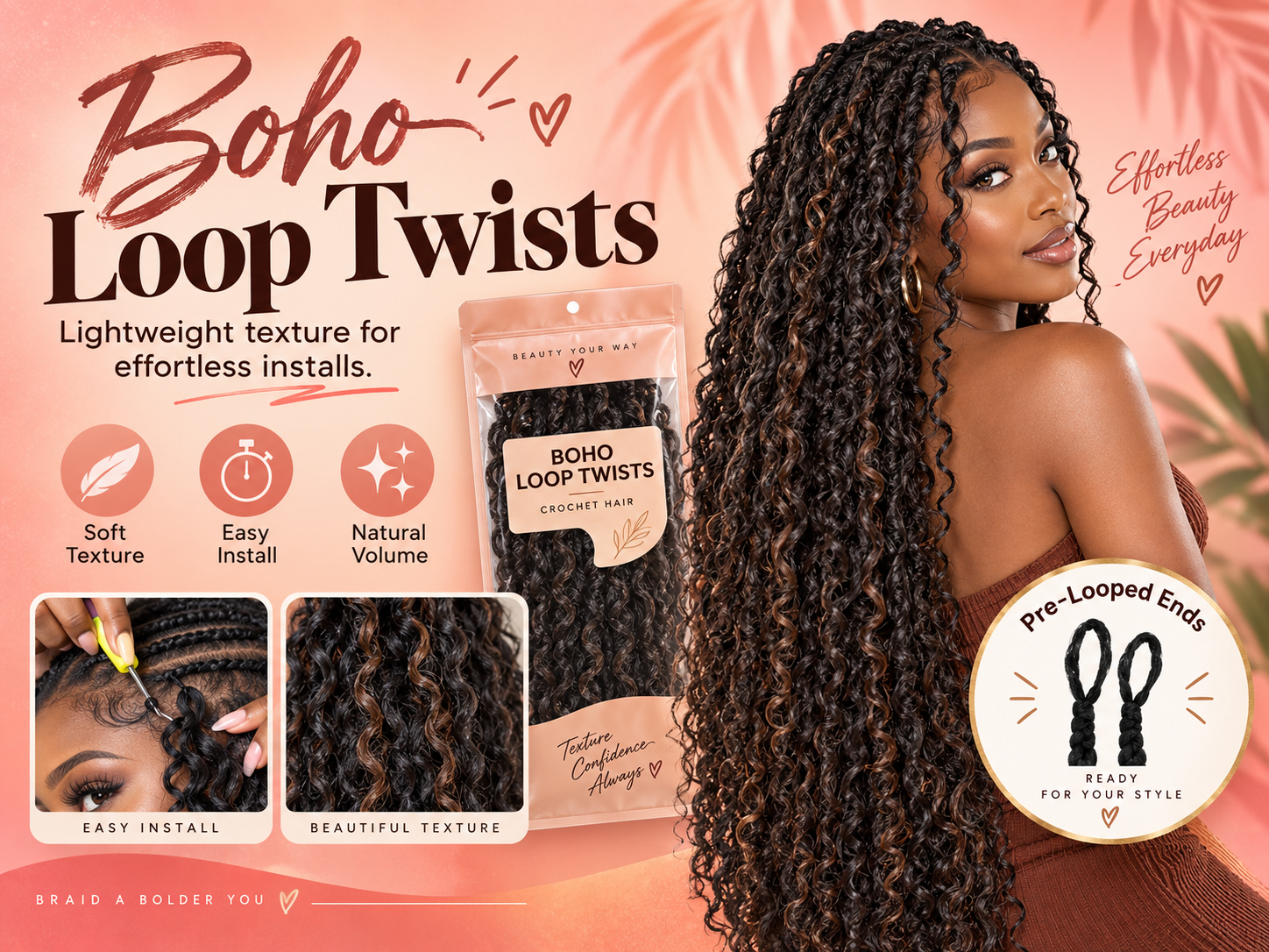 Feather Crochet Braids - invisible strings