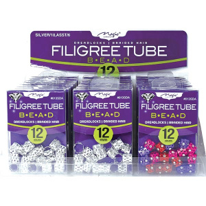 FILIGREE TUBE (12mm) ASSORT W/STONE (18pcs)(CLAM SHEEL)
