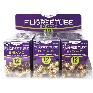 FILIGREE TUBE (12mm) GOLD W/STONE (18pcs)(CLAM SHEEL)