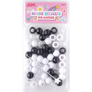 Joy Round Hair Beads XX-Large, 60 Count, Black, White, Clear