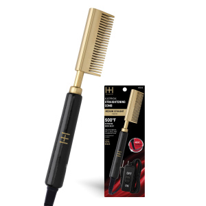 Hot & Hotter Electric Straightening Comb Medium Straight Teeth, 1 Count, Black & Gold