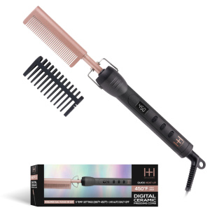 Hot & Hotter Digital Ceramic Pressing Hot Comb, 1 Count Hair Straightener, Black & Gold