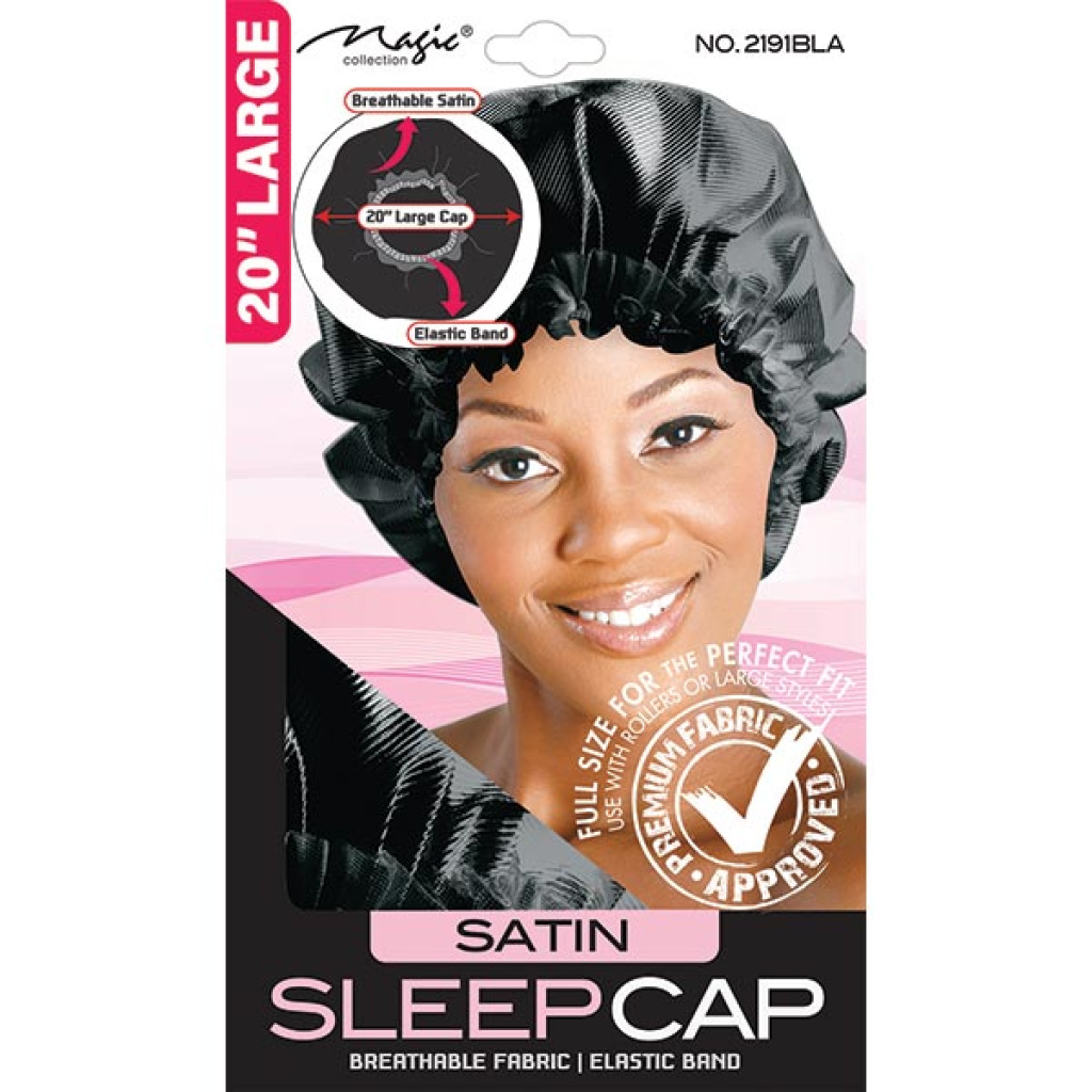 SATIN SLEEP CAP BLACK LARGE (36/CS)