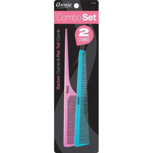 Annie Comb Combo Set, 2 Count Barber & Rat Tail Combs, Pink & Blue