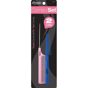 Annie Comb Combo Set, 2 Count Twist & Pin Tail Combs, Pink & Blue