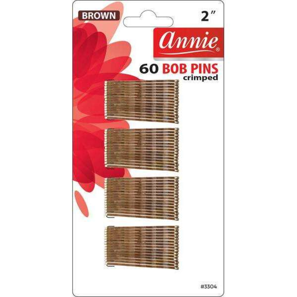 Annie Bob Pins Crimped 2 Inch, 60 Count, Brown