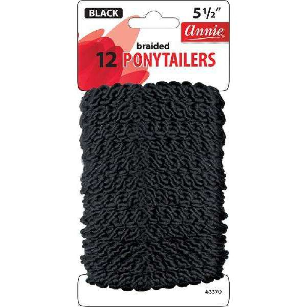 Annie Braided Elastic Ponytailers 2 Inch, 12 Count, Black