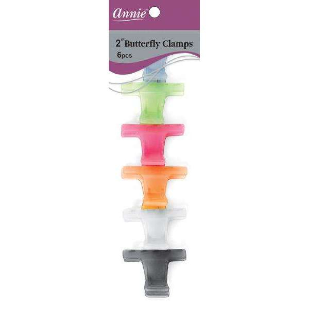 Annie Salon Butterfly Hair Clamps 2 Inch, 6 Count, Assorted Colors