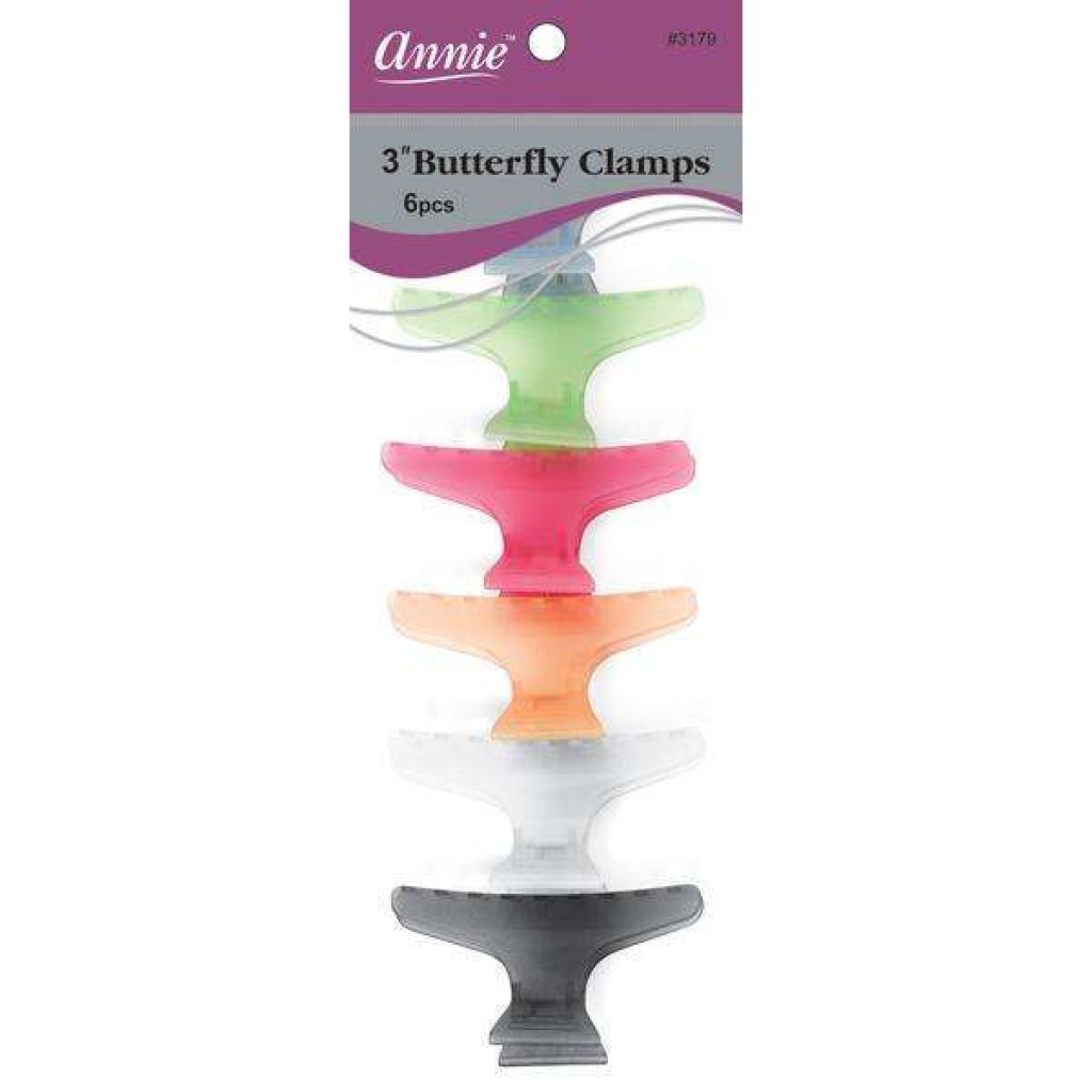 Annie Salon Butterfly Hair Clamps 3 Inch, 6 Count, Assorted Colors