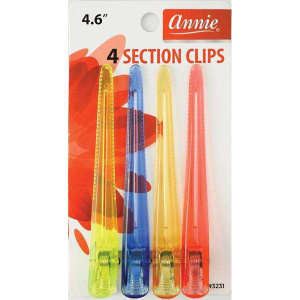 Annie Clear Section Hair Clips 4.6 Inch, 4 Count, Assorted Colors