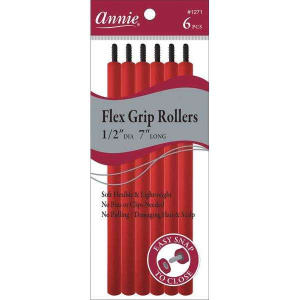 Annie Flex Grip Hair Rollers 1/2 Inch, 6 Count, Red