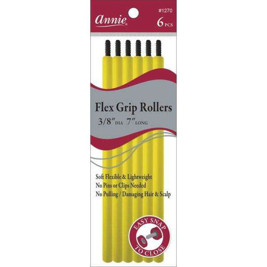 Annie Flex Grip Hair Rollers 3/8 Inch, 6 Count, Yellow