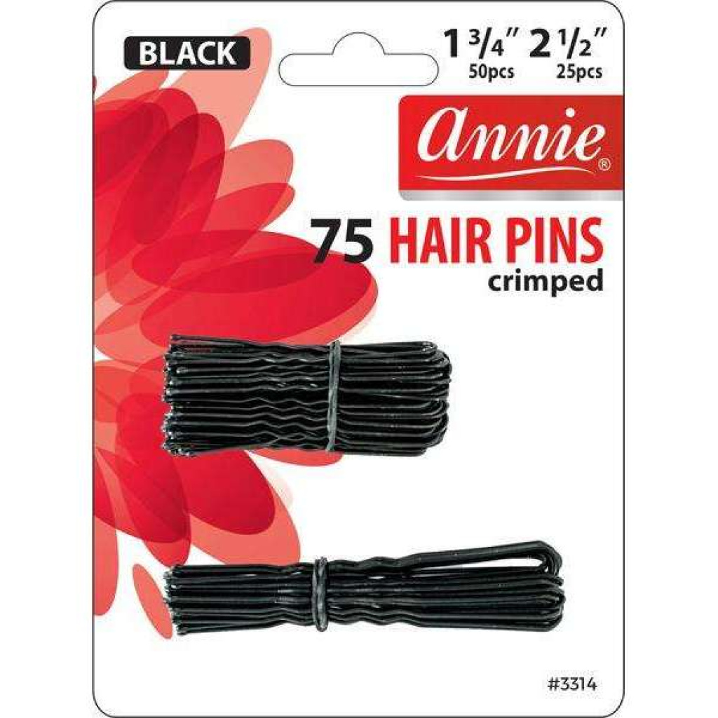 Annie Hair Pins Crimped Combo Set, 75 Count 1 3/4 Inch & 2 1/2 Inch, Black