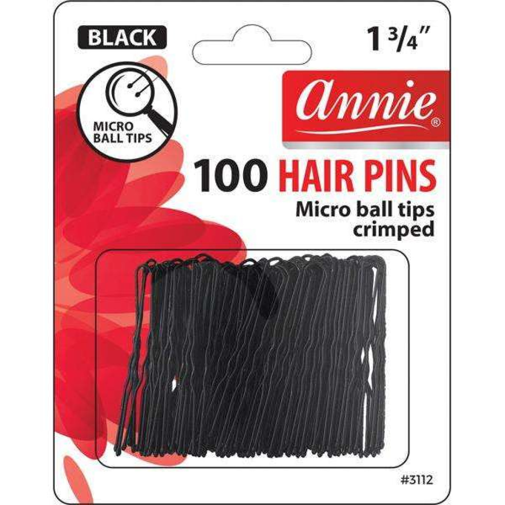 Annie Hair Pins Crimped & Microball Tipped 1 3/4 Inch, 100 Count, Black