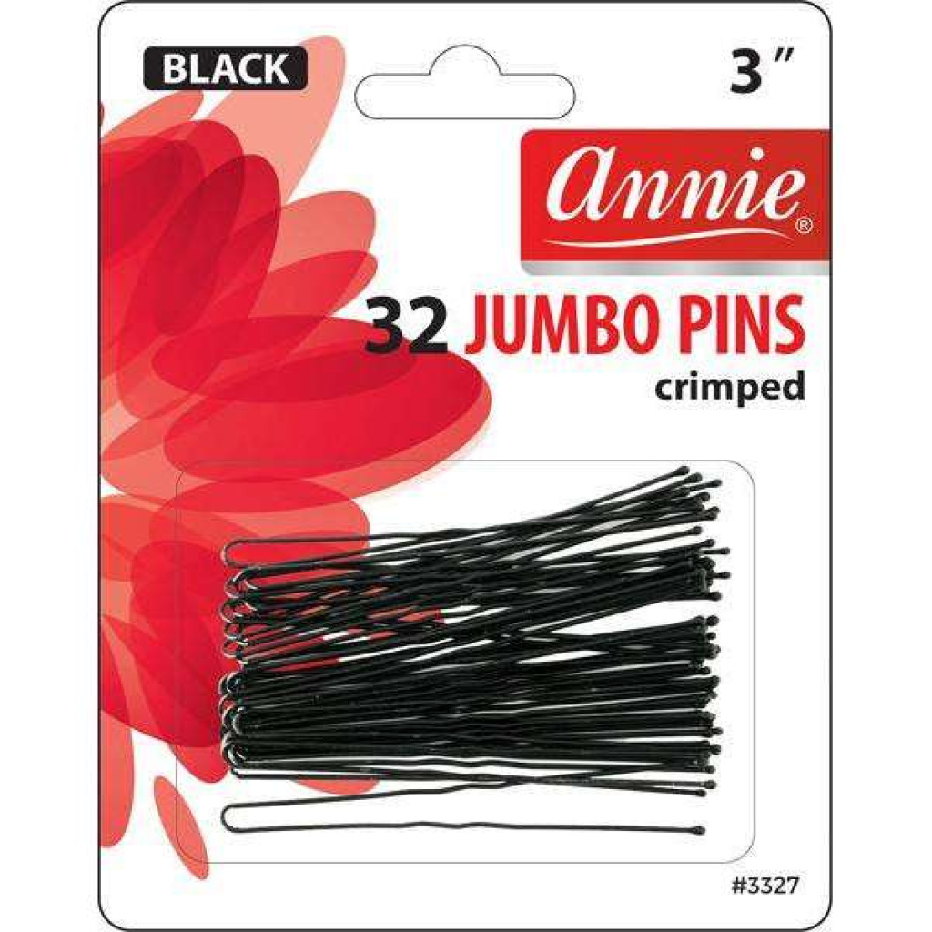 Annie Jumbo Hair Pins Crimped 3 Inch, 32 Count, Black