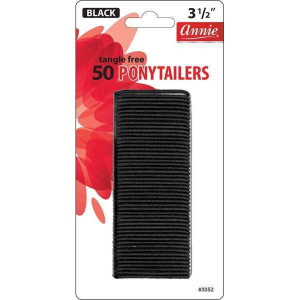 Annie Tangle Free Ponytailers Thin 3 1/2 Inch, 50 Count, Black