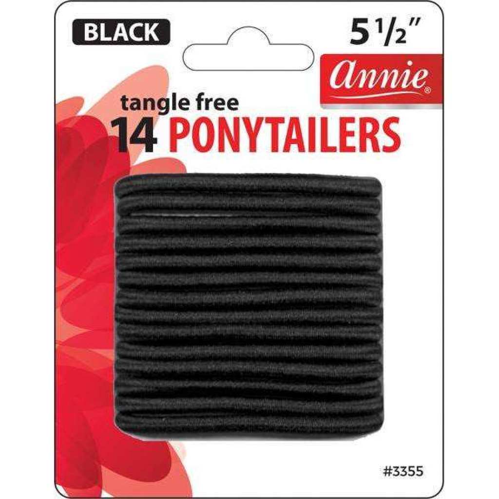 Annie No Tangle Ponytailers 5 1/2in, 14 Count Elastic Hair Ties, Black