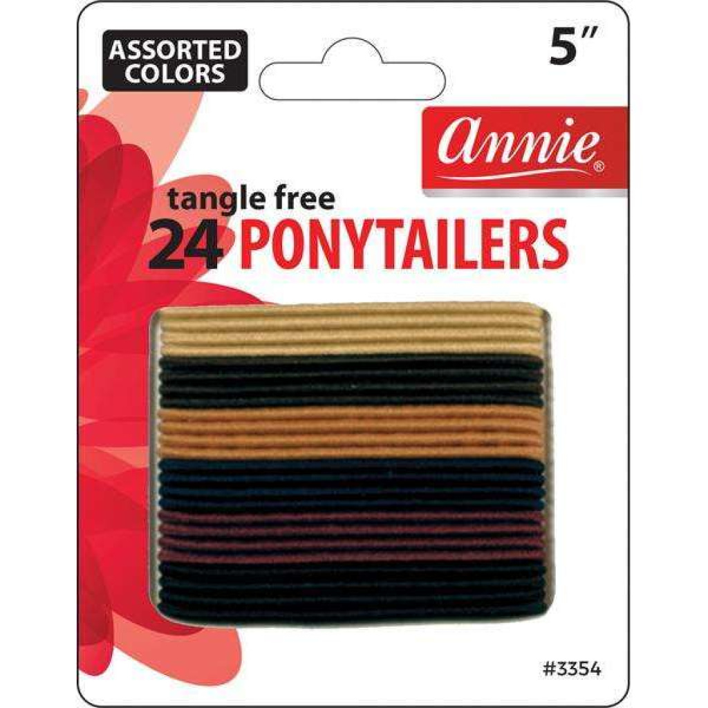 Annie Tangle Free Thin Ponytailers 5 Inch, 24 Count, Assorted Colors