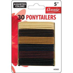 Annie Thin Ponytailers 5 Inch, 30 Count, Assorted Colors