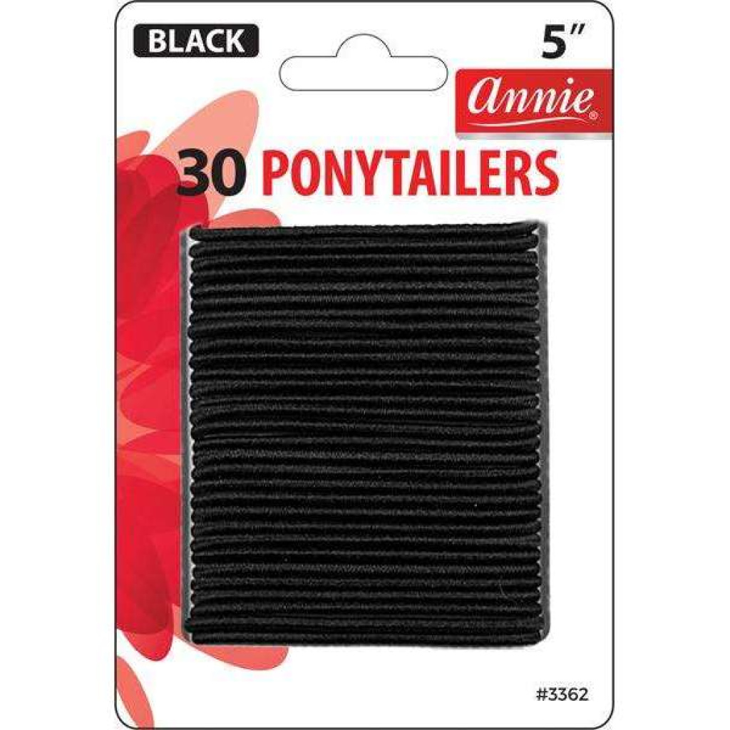 Annie Thin Ponytailers 5in, 30 Count Elastic Hair Ties, Black