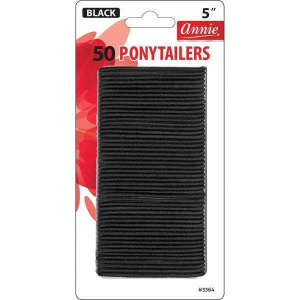Annie Thin Ponytailers 1 1/2in, 50 Count Elastic Hair Ties, Black