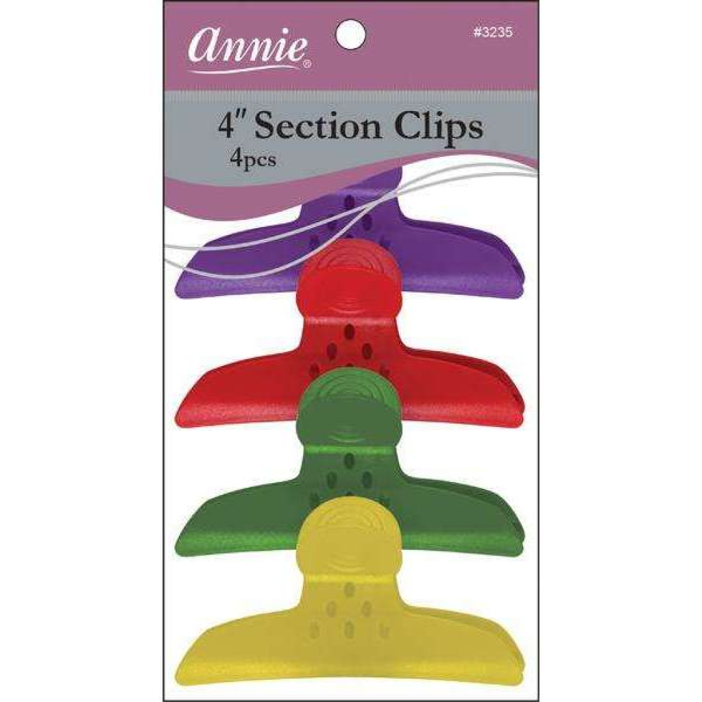 Annie Round Handle Hair Section Clips with Silicone Teeth, 4 Count, Assorted Colors