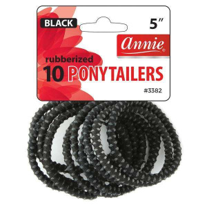 Annie Rubberized Ponytailer 2in, 10 Count Thick Hair Ties, Black