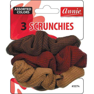 Annie Scrunchies, 3 Count Elastic Fabric Hair Band, Assorted brown