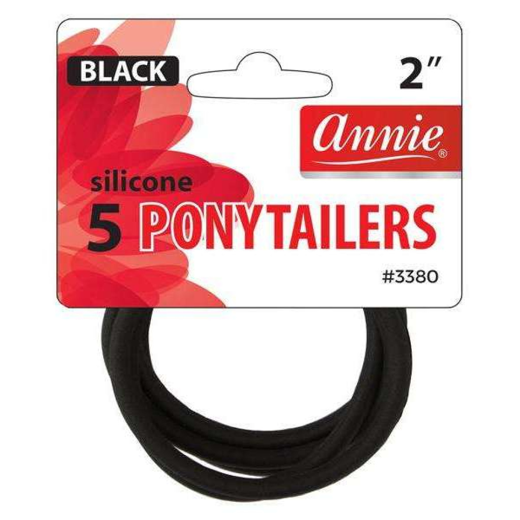 Annie Silicone Ponytailers 2in, 5 Count Elastic Hair Ties, Black