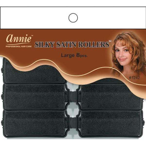 Annie Silky Satin Hair Rollers Large, 8 Count, Black