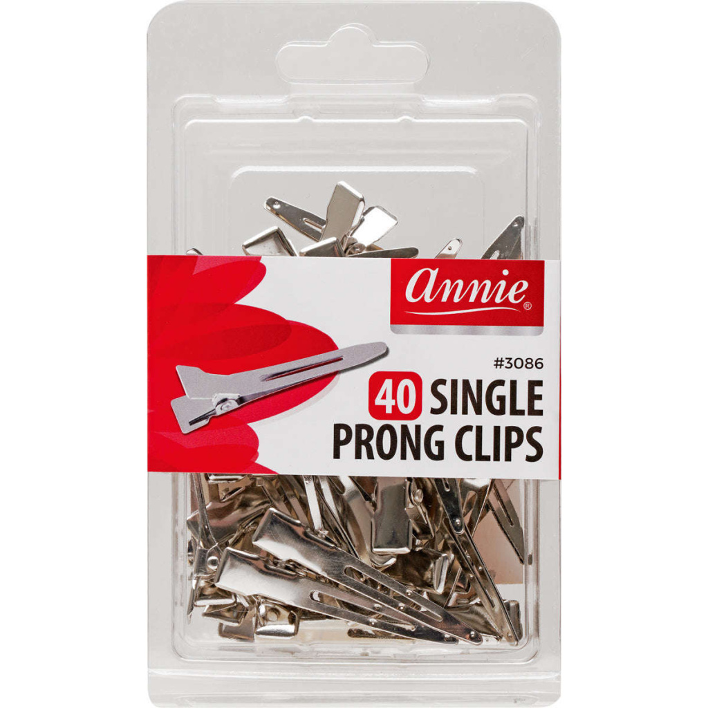 Annie Single Prong Metal Hair Clips, 40 Count, Silver