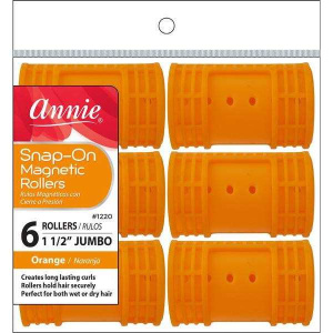 Annie Snap-On Magnetic Hair Rollers 1 1/2 Inch Jumbo, 6 Count, Orange