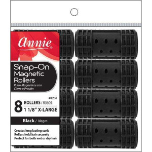 Annie Snap-On Magnetic Hair Rollers 1 1/8 Inch X-Large, 8 Count, Black