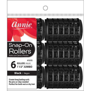 Annie Snap-On Hair Rollers 1 1/2 Inch Jumbo, 6 Count, Black