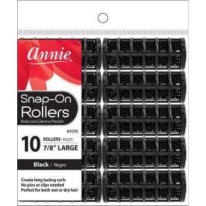 Annie Snap-On Hair Rollers 7/8 Inch Large, 10 Count, Black
