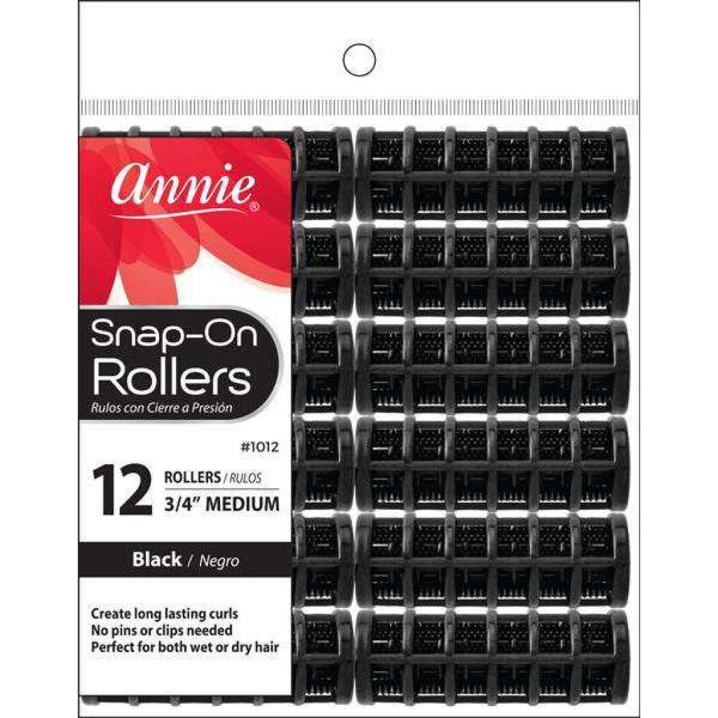 Annie Snap-On Hair Rollers 3/4 Inch Medium, 12 Count, Black