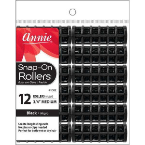 Annie Snap-On Hair Rollers 3/4 Inch Medium, 12 Count, Black
