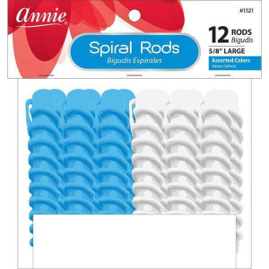 Annie Spiral Hair Rods Large, 12 Count, White and Blue