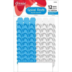 Annie Spiral Hair Rods Medium, 12 Count, White and Blue