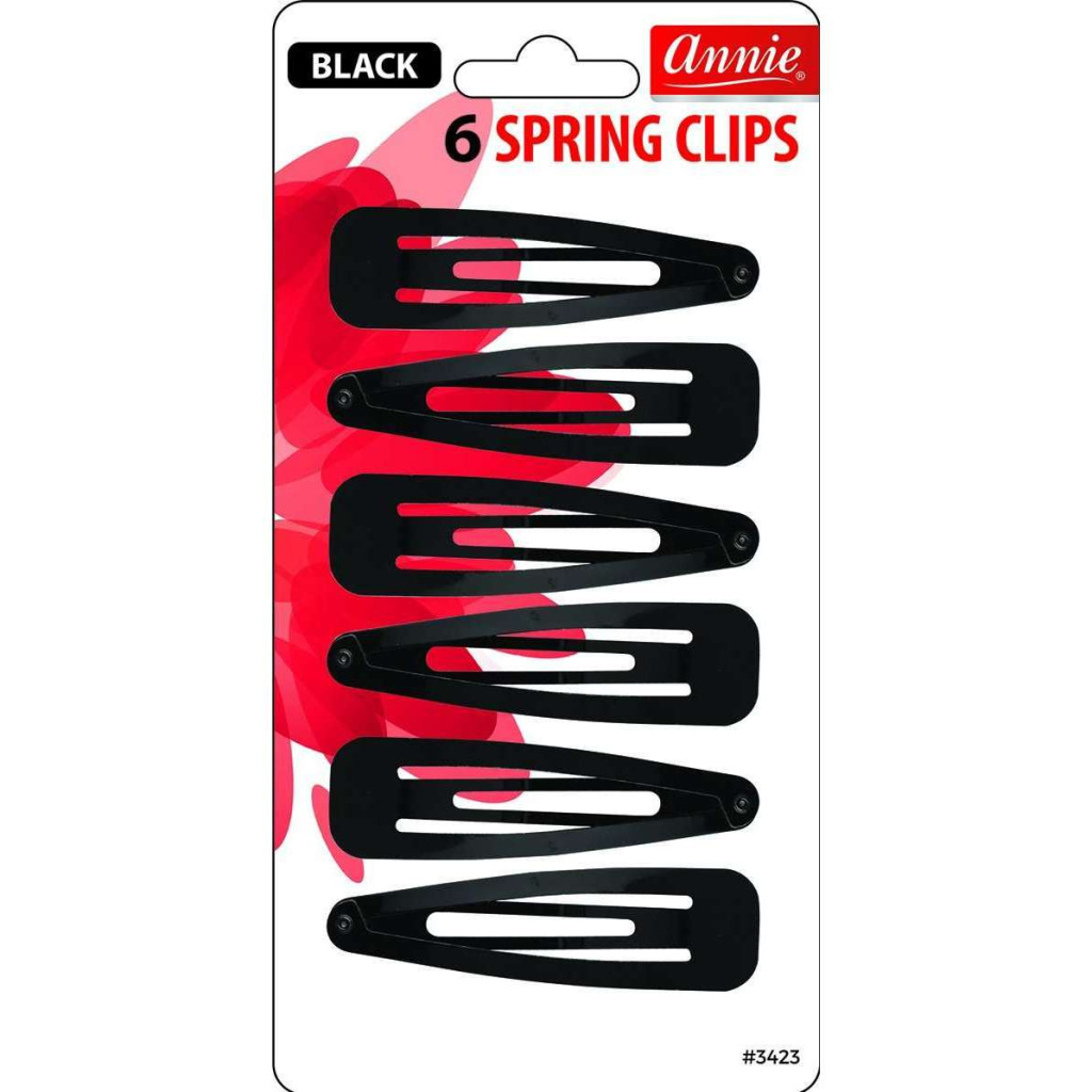 Annie Spring Hair Clips, 6 Count, Black
