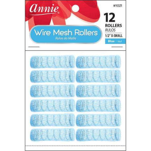 Annie Wire Mesh Hair Rollers 1/2 Inch X-Small, 12 Count, Blue