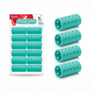 Annie Magnetic Hair Rollers 1 1/4 Inch, 12 Count, Aqua