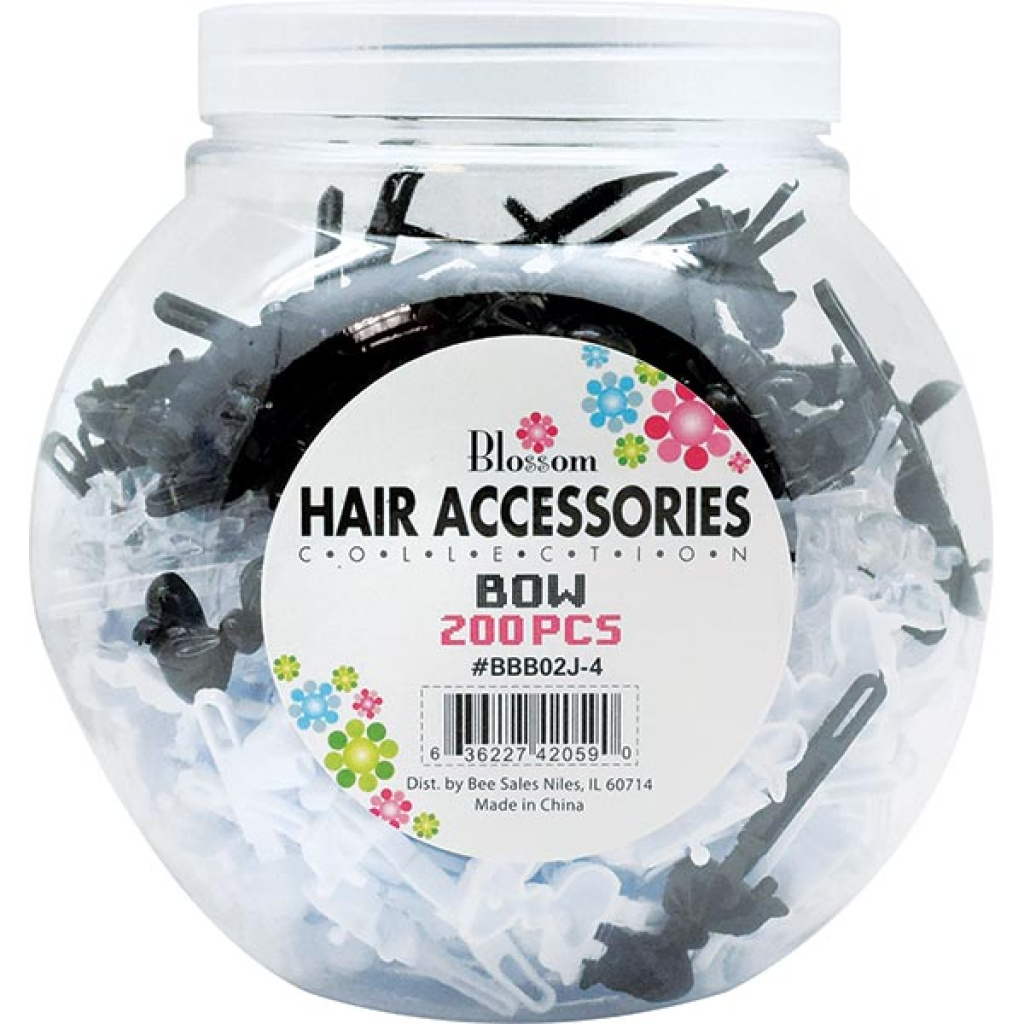 BOW TIE (L) BARRETTE *JAR* BK/WH/CL (200PC/JAR/12JAR/CS)