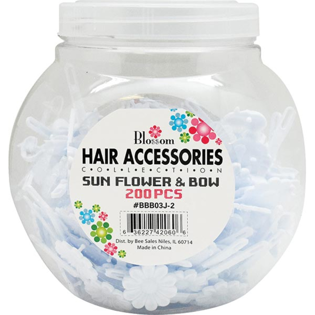 BOW TIE & FLOWER MIX BARRETTE *JAR* CL/WH (200PC/JAR/12JAR/CS)