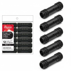 Annie Snap-On Magnetic Hair Rollers 3/4 Inch Medium, 12 Count, Black
