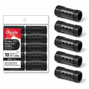 Annie Snap-On Magnetic Hair Rollers 7/8 Inch Large, 10 Count, Black
