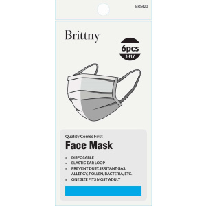 BR MASK FACE DISPOSABLE 6PC/PK WHITE