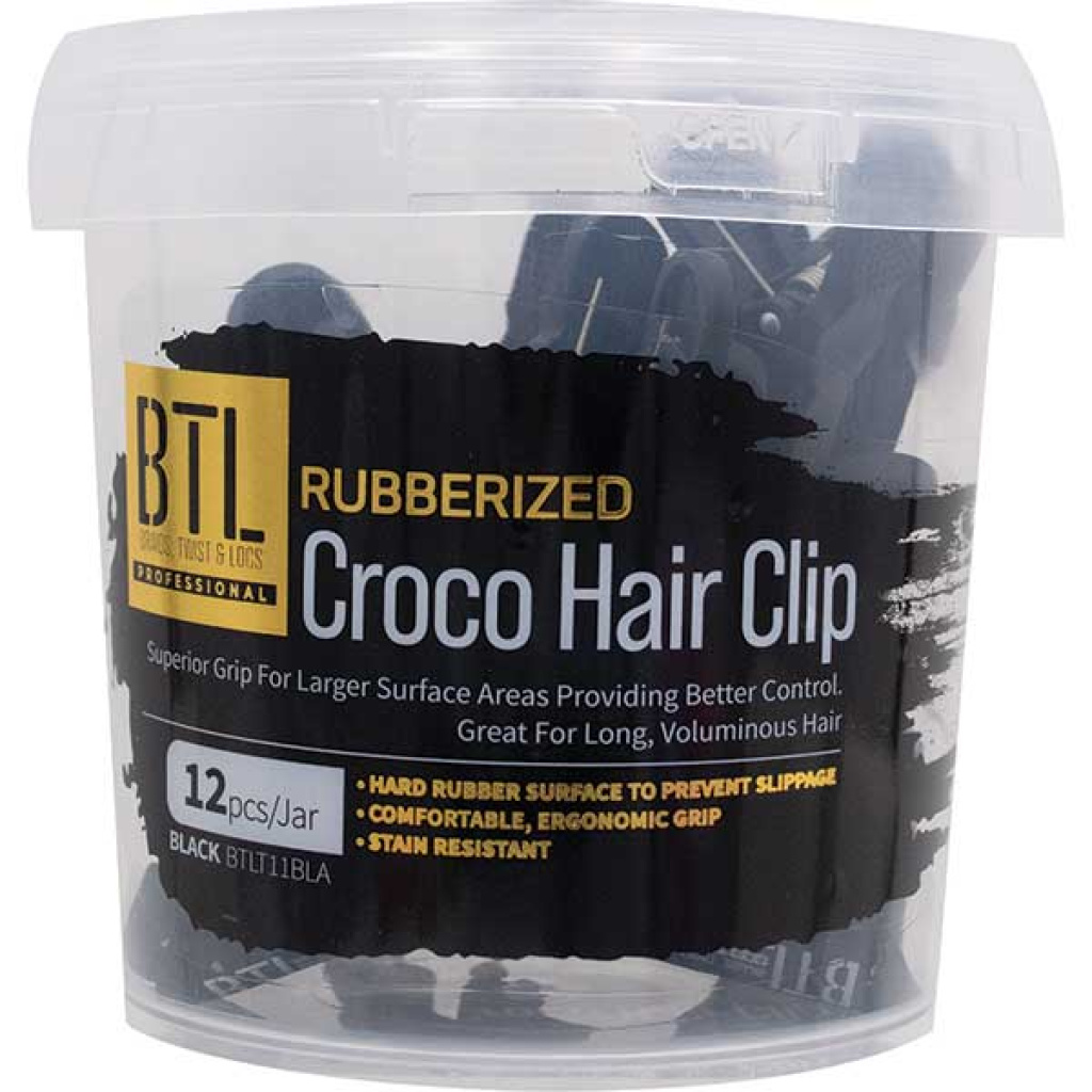 CROCO RUBBERIZED HAIR CLIP BLACK(12PC/JR)
