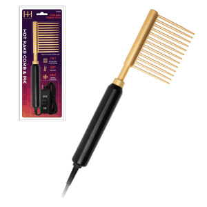 Hot & Hotter Ceramic Hot Rake Comb & Pik, 1 Count, Black & Gold