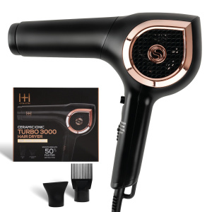 Hot & Hotter Ceramic Ionic Turbo 3000 Hair Dryer, 1 Count, Black & Rose Gold